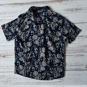 Vatpave Blue Printed Casual Short Sleeve Button Down Shirt sz M